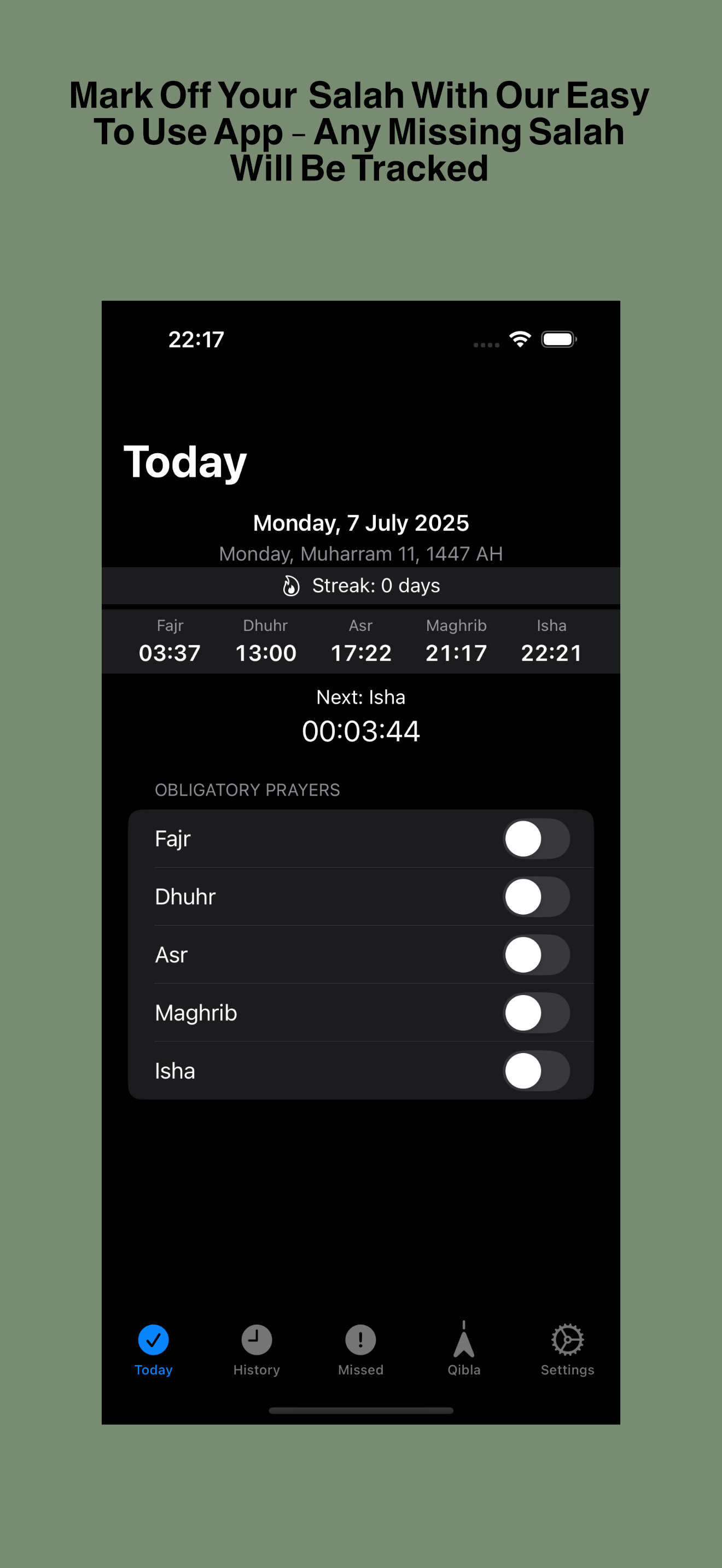 Today view with daily prayers