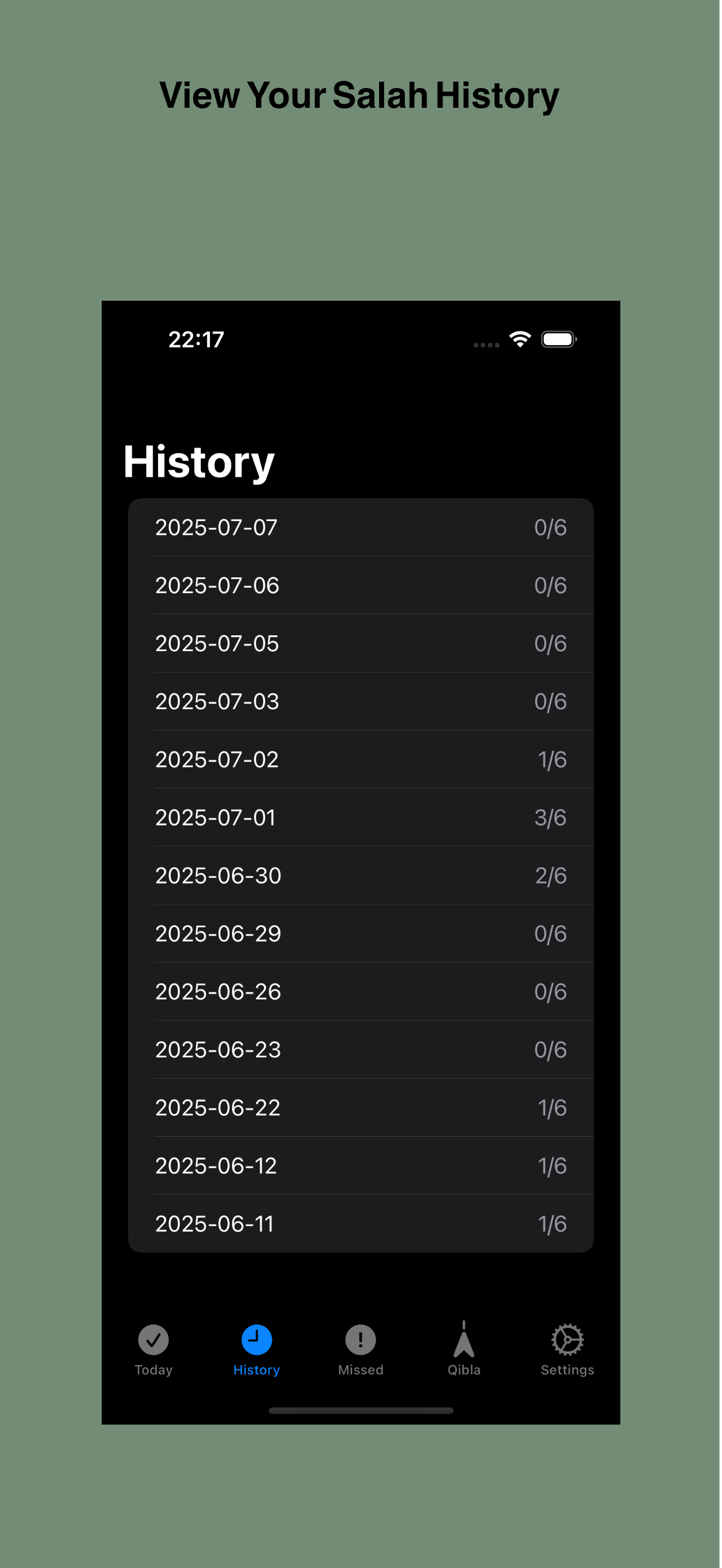 History list of previous days